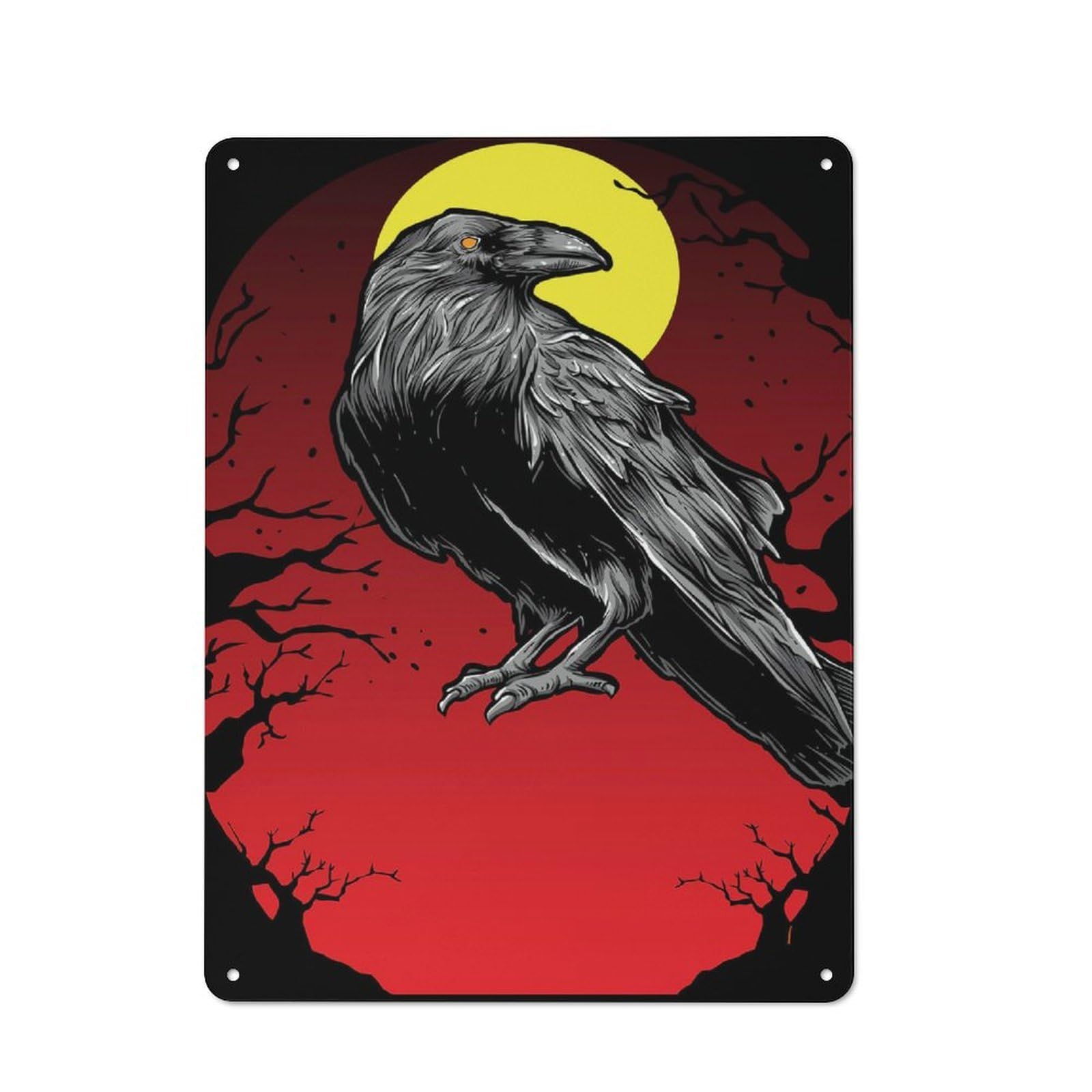 Tin Wall Plaque 40x30cm with Black Crows Moonlight for Kitchen Or Home Bar, for Metal Sign Collectors, for Cafés, Pubs And Restaurants