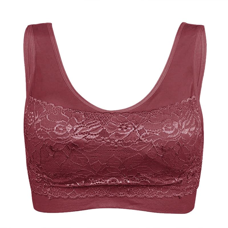 Image of Litthing Lace Bralettes for Women Padded Sports Bra Seamless Plus Size Tank Tops Wirefree Comfort Yoga Cami T Shirt Bras