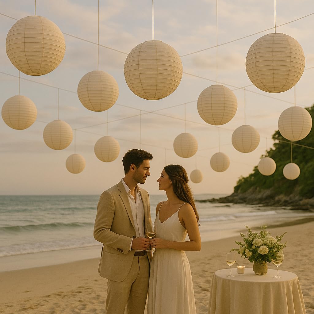 Paper Lanterns Mix Color Packs of 6 Round Paper Lanterns Lampshade (All Ivory/Cream, 12" (30 Cm)) — view 3