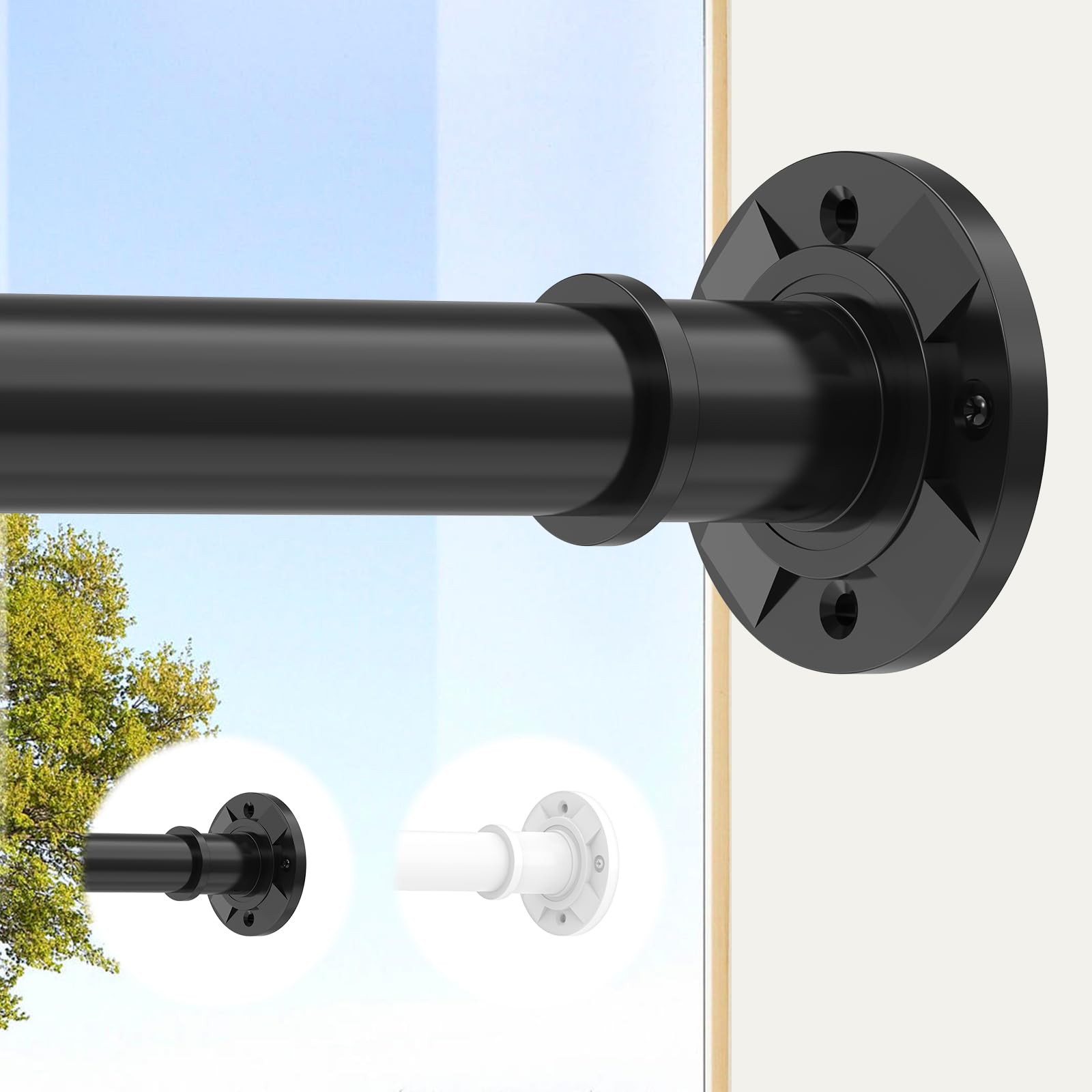 Photo 1 of Tension Curtain Rod Extra Long Outdoor Curtain Rod Black Shower Curtain Rods No Drilling 31-168 In?2.58-14Ft?Adjustable Spring Tension Rods Heavy Duty for Bathroom Patio Window Rust Proof