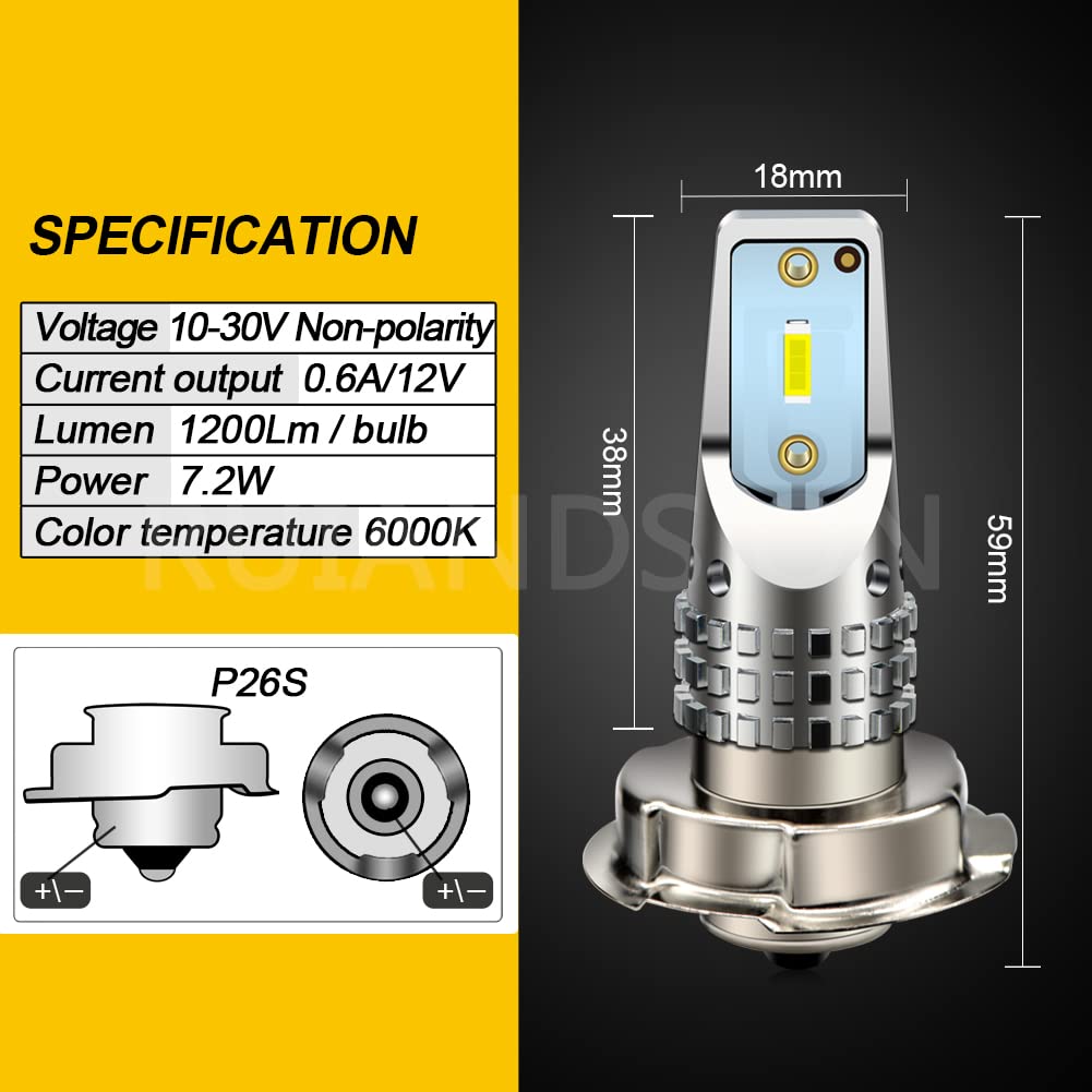 Ruiandsion Lot de 2 ampoules LED P26S 6 V jaune 2835 30SMD puces super Ruiandsion Lot de 2 ampoules LED P26S 6 V jaune 2835 30SMD puces super