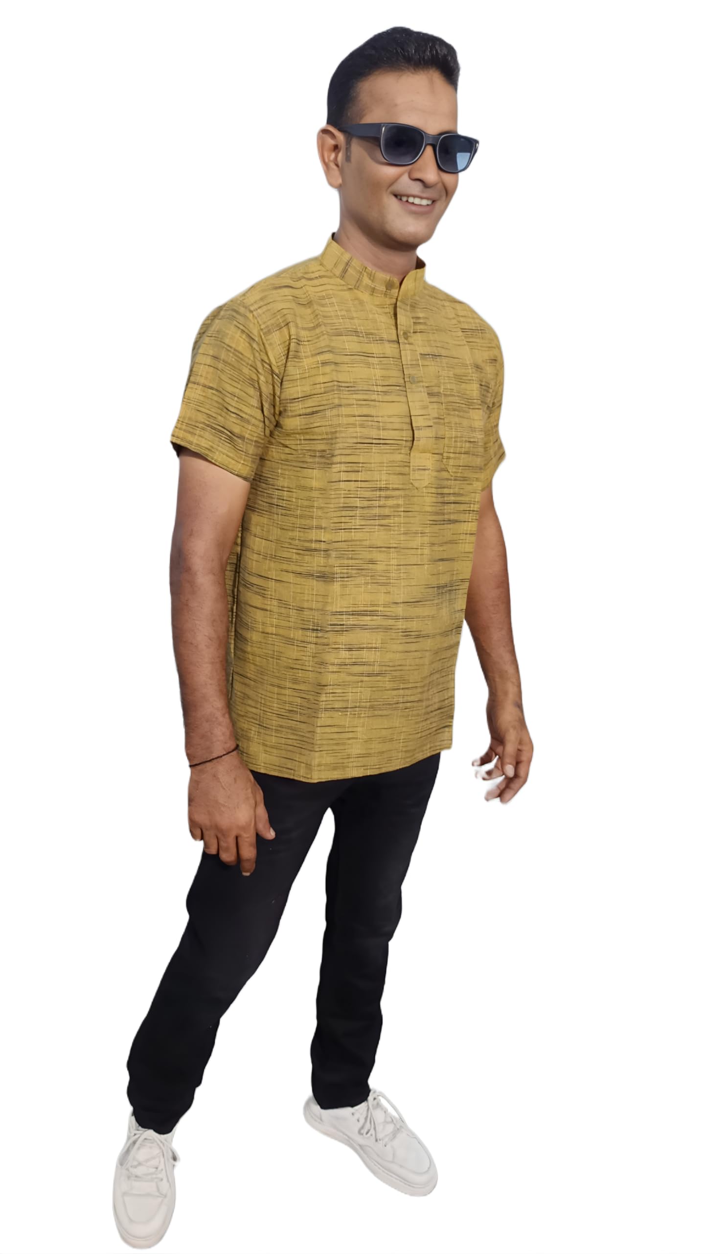 Men's Cotton Printed Casual Short Kurta, Short Sleeve, Festival Wear-picture-36