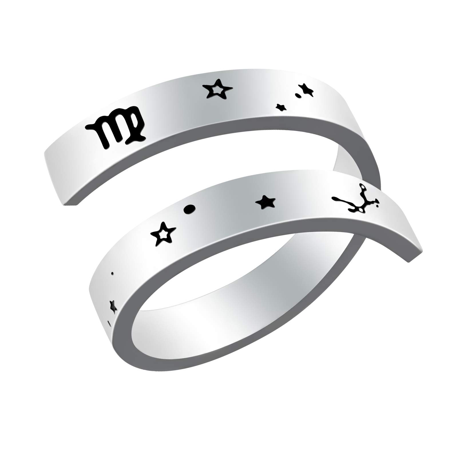 Woffoly Anillo del Zodiaco Grabado Ajustable, Surgical 316L Acero Inoxidable Signos de declaración del Zodiaco Anillo de Dedo Ajustable Abierto, Regalo de joyería de horóscopo