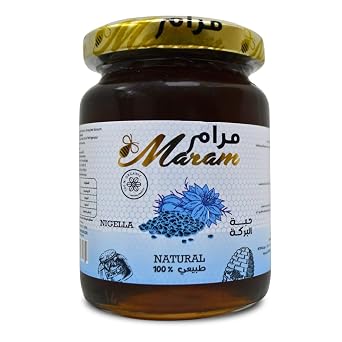 Organic Honey Maram With Black Seed Nigella Extract Natural Bee Honey Egyptian Pure Fresh Syrup Premium Egypt Arab Free From Colors Flavors And Preservatives Kosher Halal 1Pack = 8.82 oz