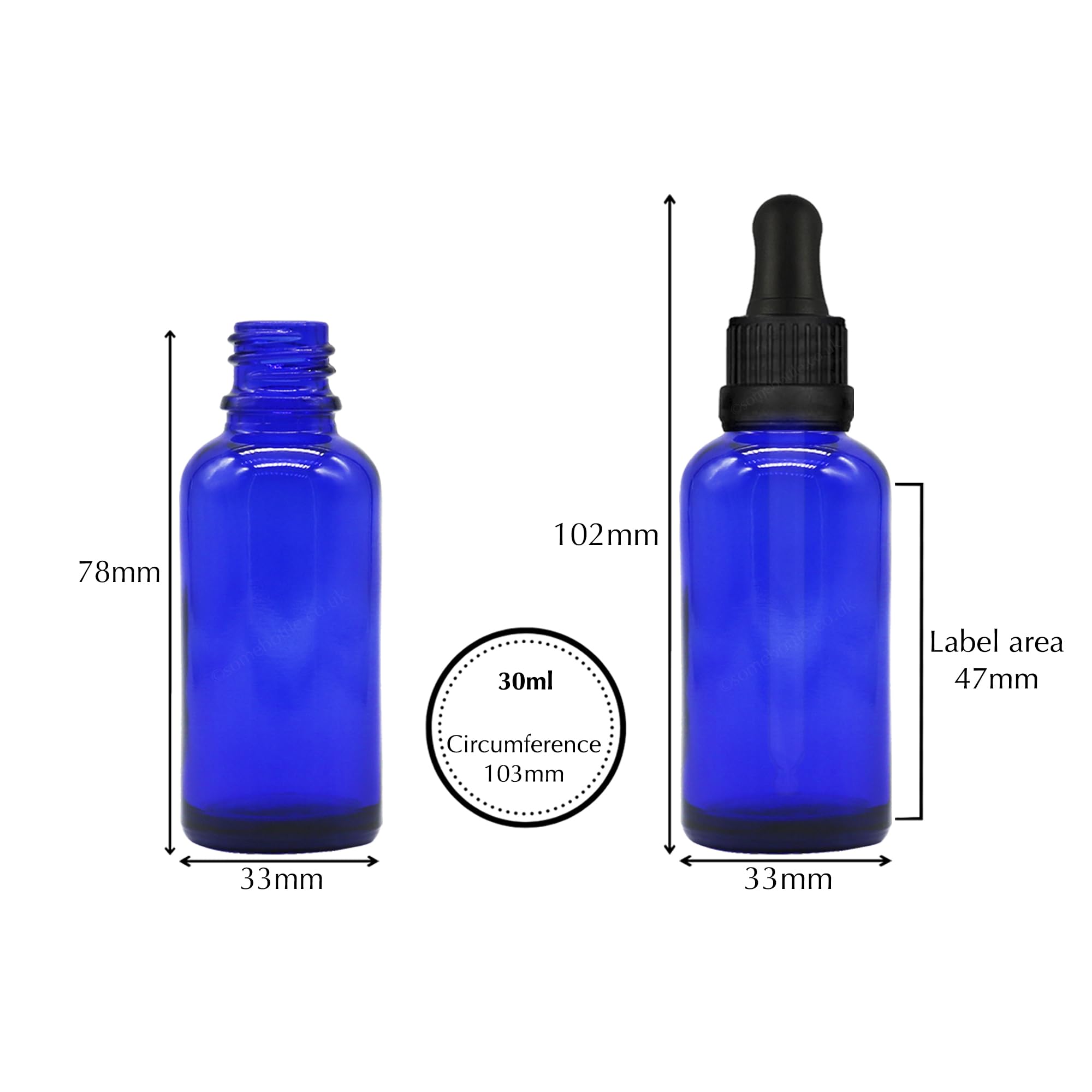 Großhandelspackung mit 110 x 30 ml blauen Glas-Tropfflaschen mit Glas-Pipette, manipulationssicher, kobaltblaue Glasflaschen, nachfüllbar, für ätherische Öle, Parfüm, Labor, Aromatherapie, Chemie