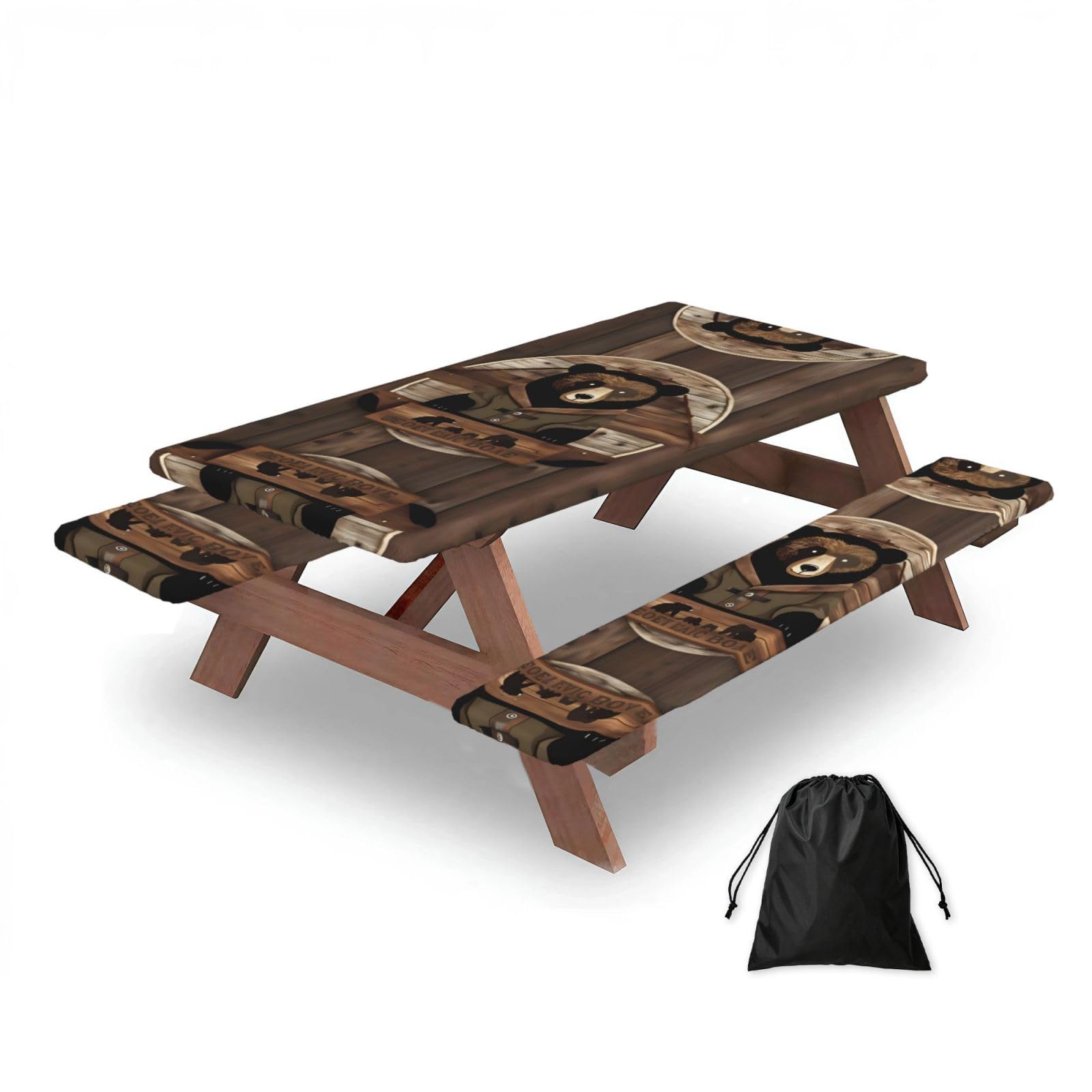 Zqytgfdc Black Rustic Lodge Bear Rectangular Water-Repellent Picnic Tablecloths, Outdoor Camping, Picnic, Bbq