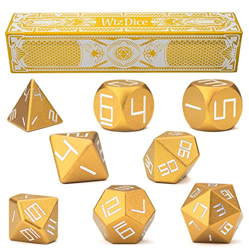 Wiz Dice Set of 8 Dorado Masterwork Precision Aluminum Polyhedrals with Laser-Etched Strongbox