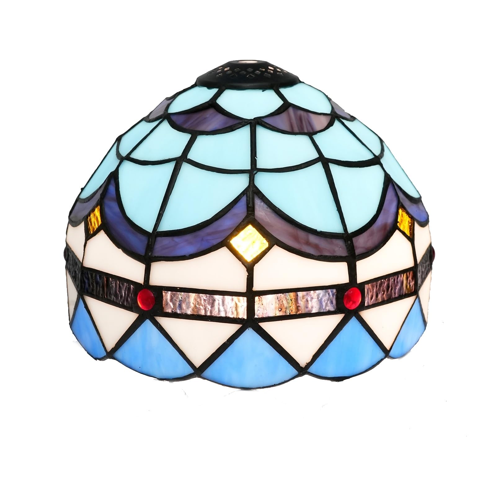 HJRegaFimu 8 Inch Stained Glass Lamp Shade Small Replacement Lampshade Mediterranean Feathers Vintage Style Deco For Ceiling Light Pendant Chandelier Wall Table
