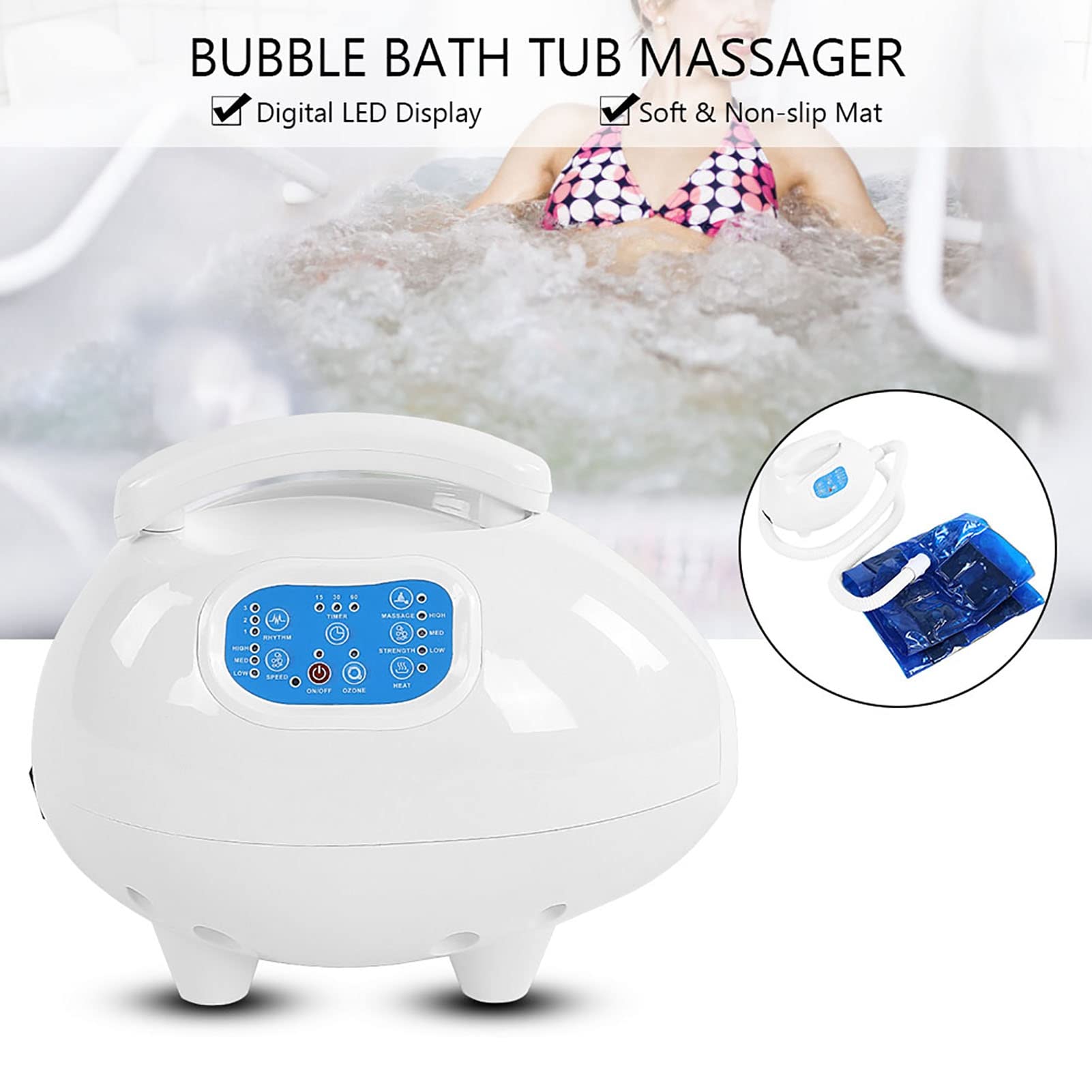 Brrnoo Machine de soin à bulles d'eau, tapis de bain thermique, spa relaxant avec massage corporel