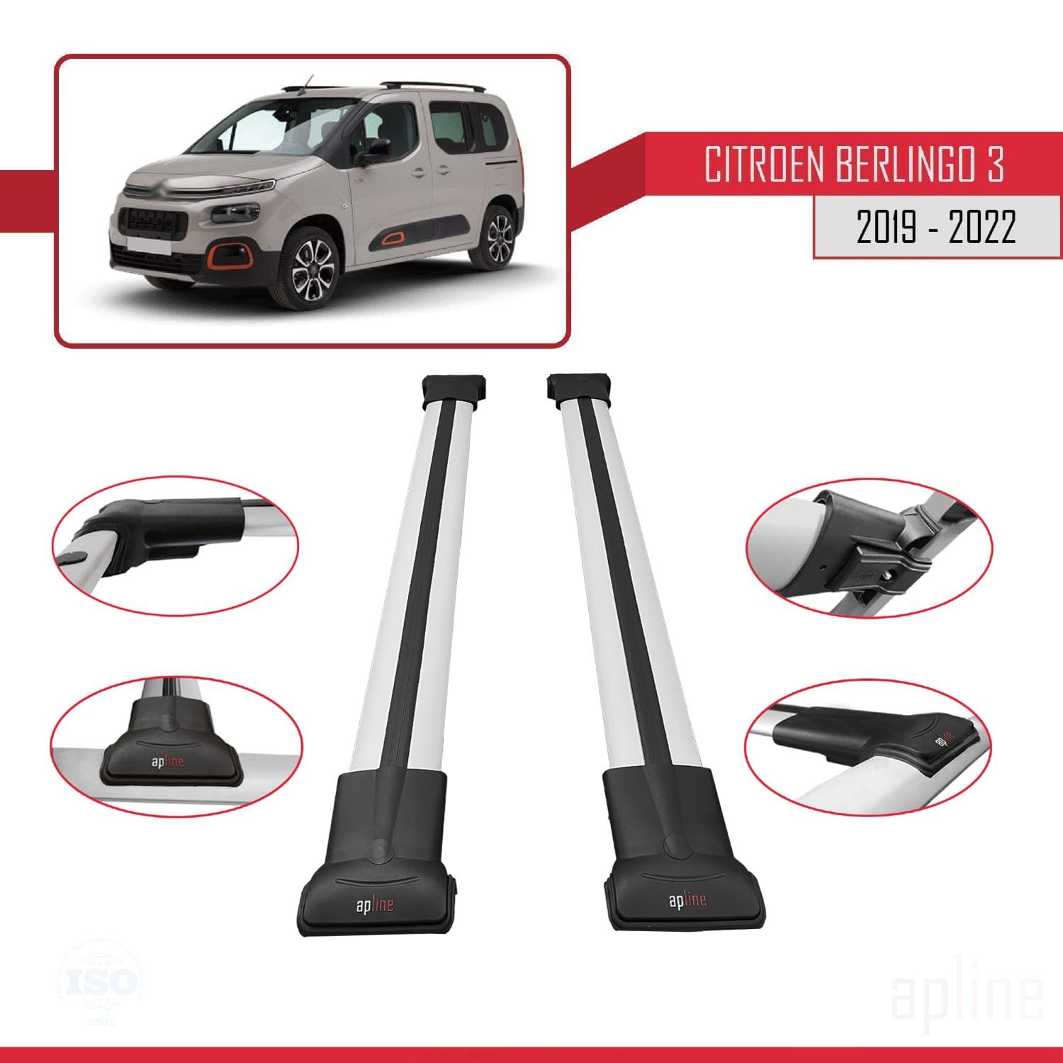 Compatible con Citroen Berlingo 3 2019-2023 Barras de Techo Fly Modelo Portaequipajes Barras Transversales Gris