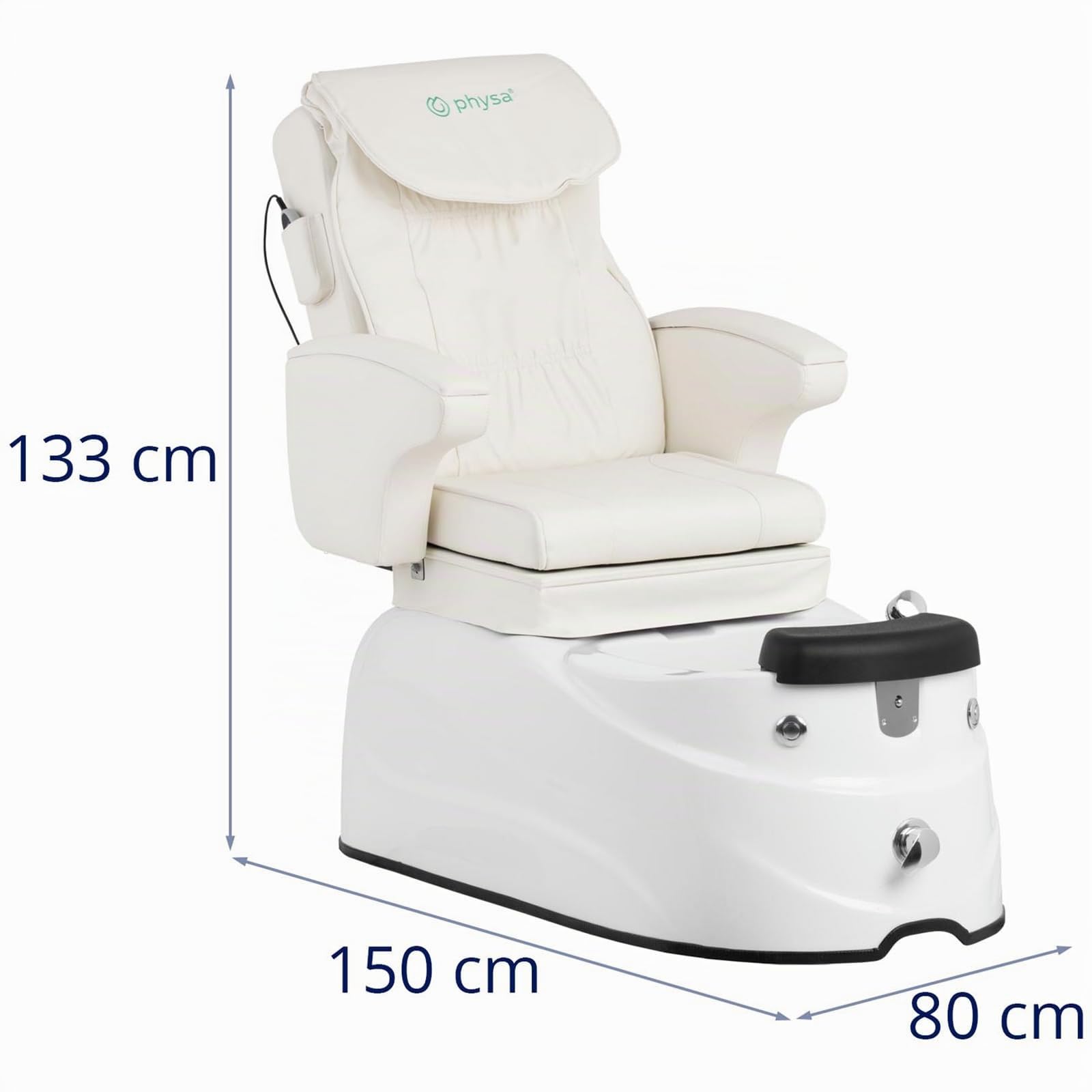 Physa Fauteuil pédicure électrique avec repose-pieds 105 W 150 kg Blanc Bain de pieds Massage du dos Chaise cosmétique Esthétique