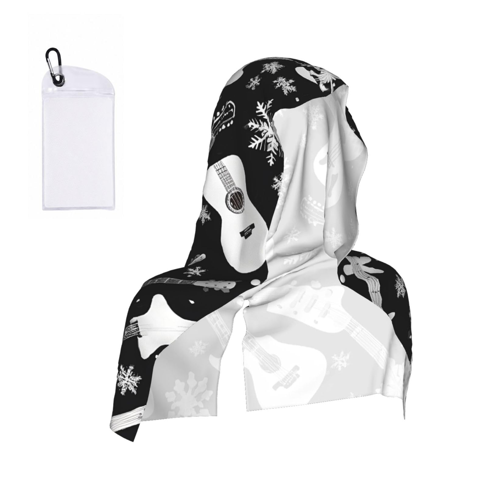 ESNAIUVCD Guitar Pattern Print Multifunctional Cooling Hoodie Bandana Portable Sweat Absorbing Design For Beach Workouts Exercise Heat Relief Accessories
