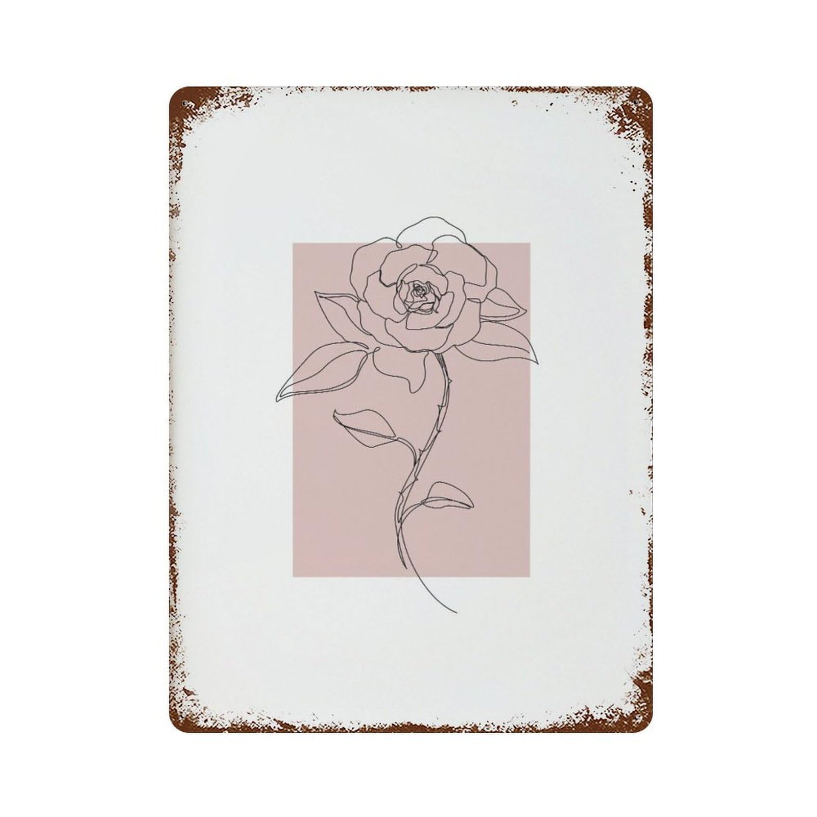 xiaoxiaoshen Minimal Line Rose Blush Pink, Black Outline Wall Decor Art Metal Tin Poster Modern Home Decor Art Home Bar Shop Decorations Vintage Sign 40x30cm