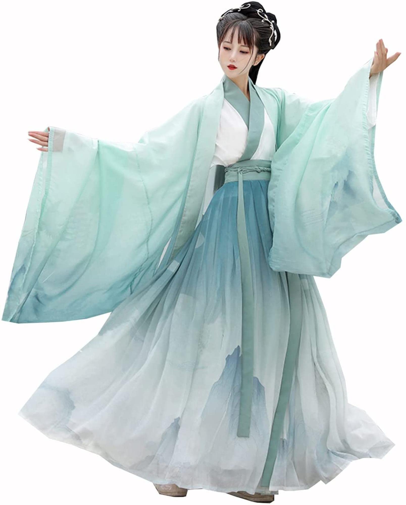 RYUMD Han-fu Women's Han-fu Skirt Traditional Ancient Costume Chinese Style Clothes Dress for Stage Show Performances Cosplay (Color : Green, Size : X-Large)