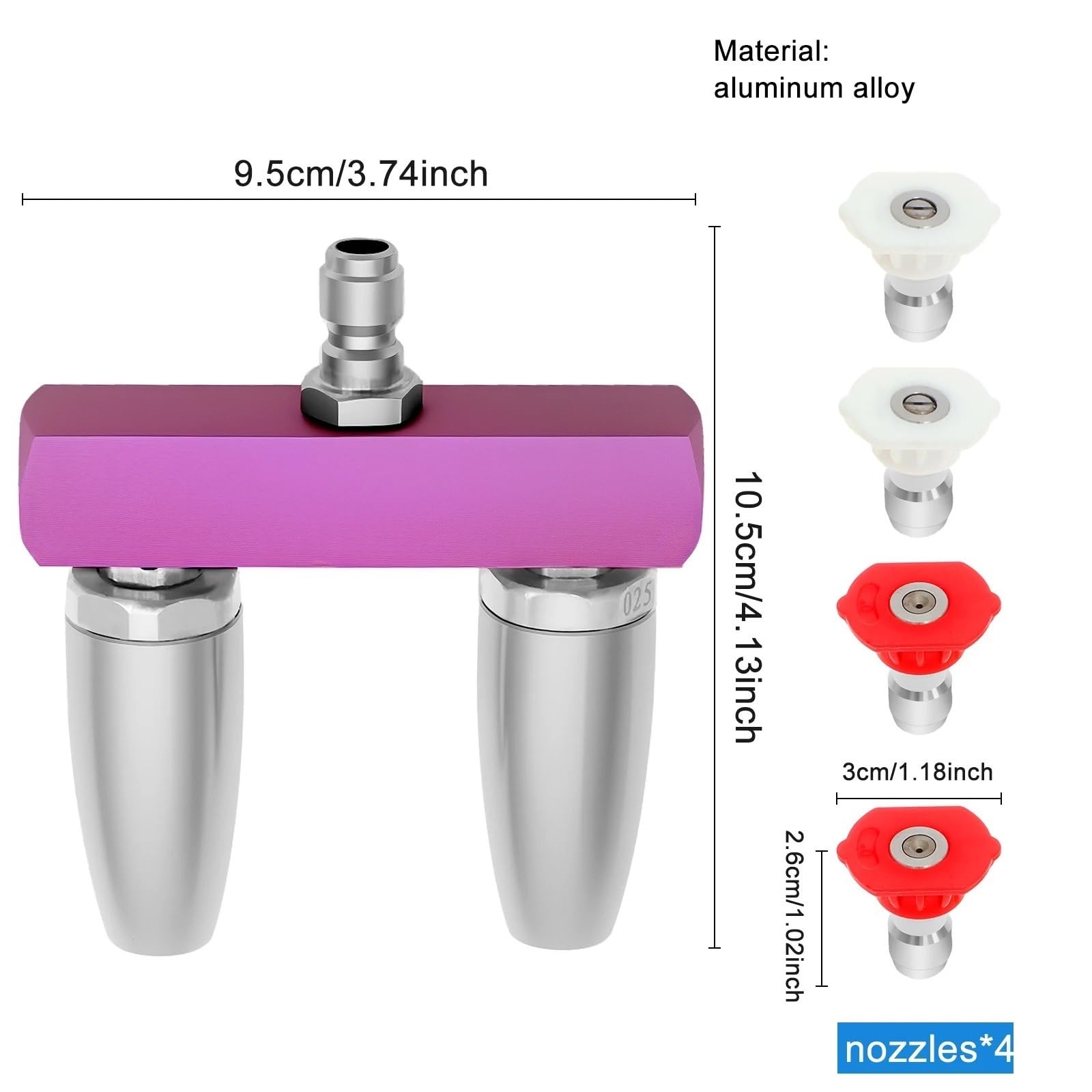 1 set di ugelli rotanti doppi, punta girevole a 360° for idropulitrice, 4000PSI 2 orifizio con connessione rapida da 1/4 di pollice