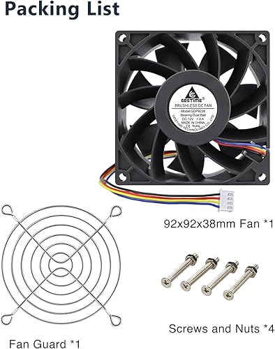 Miniatura 21 de GDSTIME Ventilador PWM de 4.724 in x 1.496 in 12 V 4 pines, alta presión estática 4.724x4.724x1.496 in PC Ventilador de enfriamiento sin escobillas