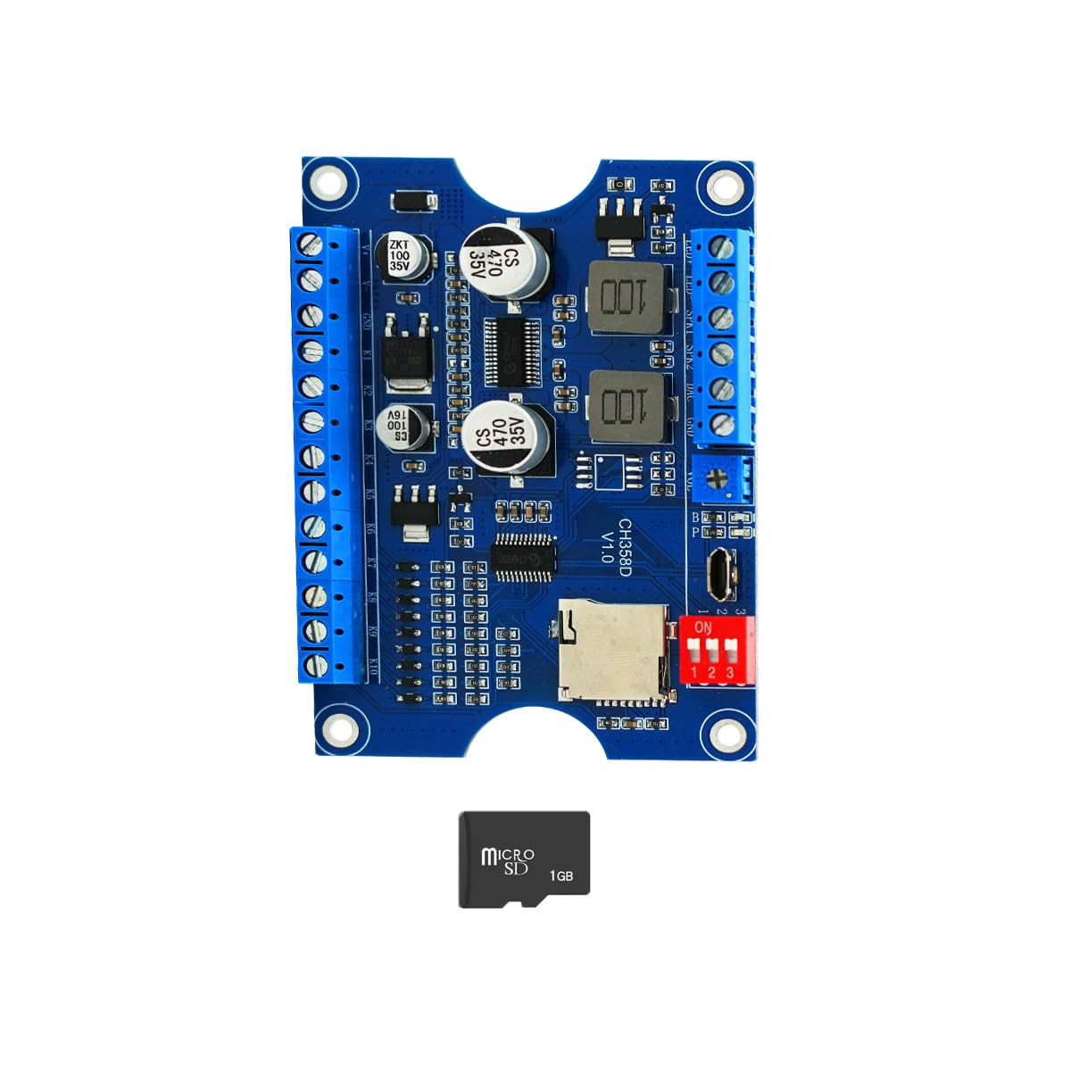 Voice Playback Module with 1GB Card,80W Low Lever Trigger DC 9-24V CH358D Chip Support USB Download, MP3 Hardware Decoding,10-Way Button One-to-One,8 Combined Voice Board for Industry Broadcast.