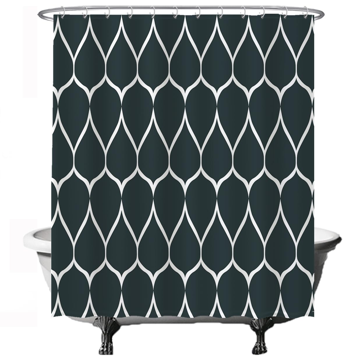 Ulticool, Shower Curtain, Geometric Drops, 180 x 200 cm, Bathroom Curtain, Washable, Mould-proof, with 12 Rings White