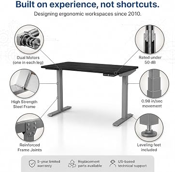 Rise Up Electric Standing Desk Adjustable Height 24-49 Dual Motor One Piece Bamboo Large Standing Desk 48x30, Sit Stand Desk Rising Desk Home Office