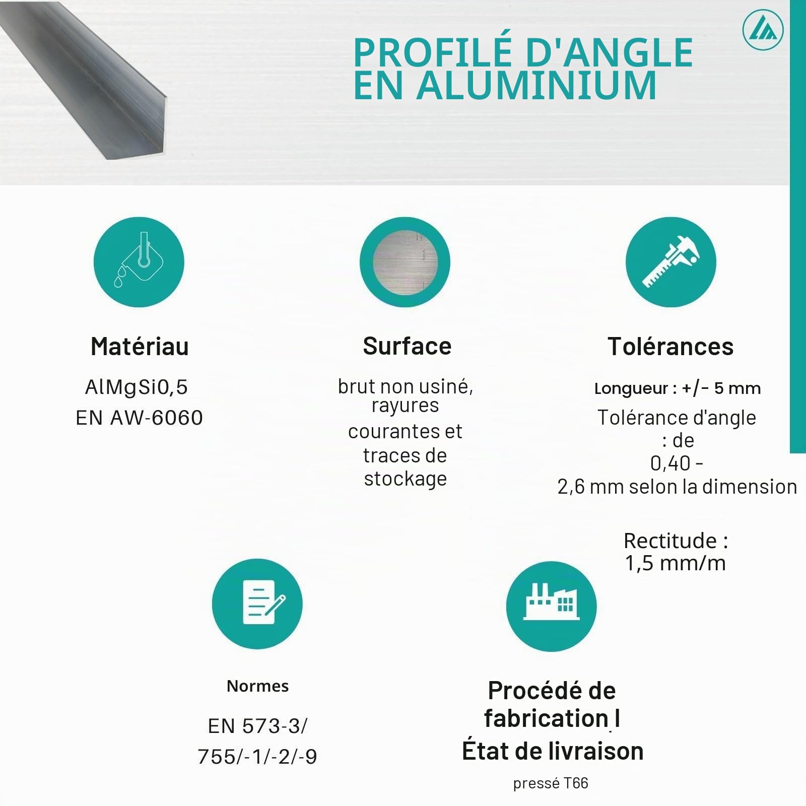 Profil d’aluminium jusqu’à 2 m - Profil L en aluminium