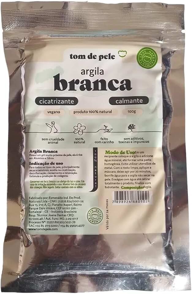 Argila Branca Máscara de Argila Cicatrizante Calmante Vegano Natural 100g Tom de Pele