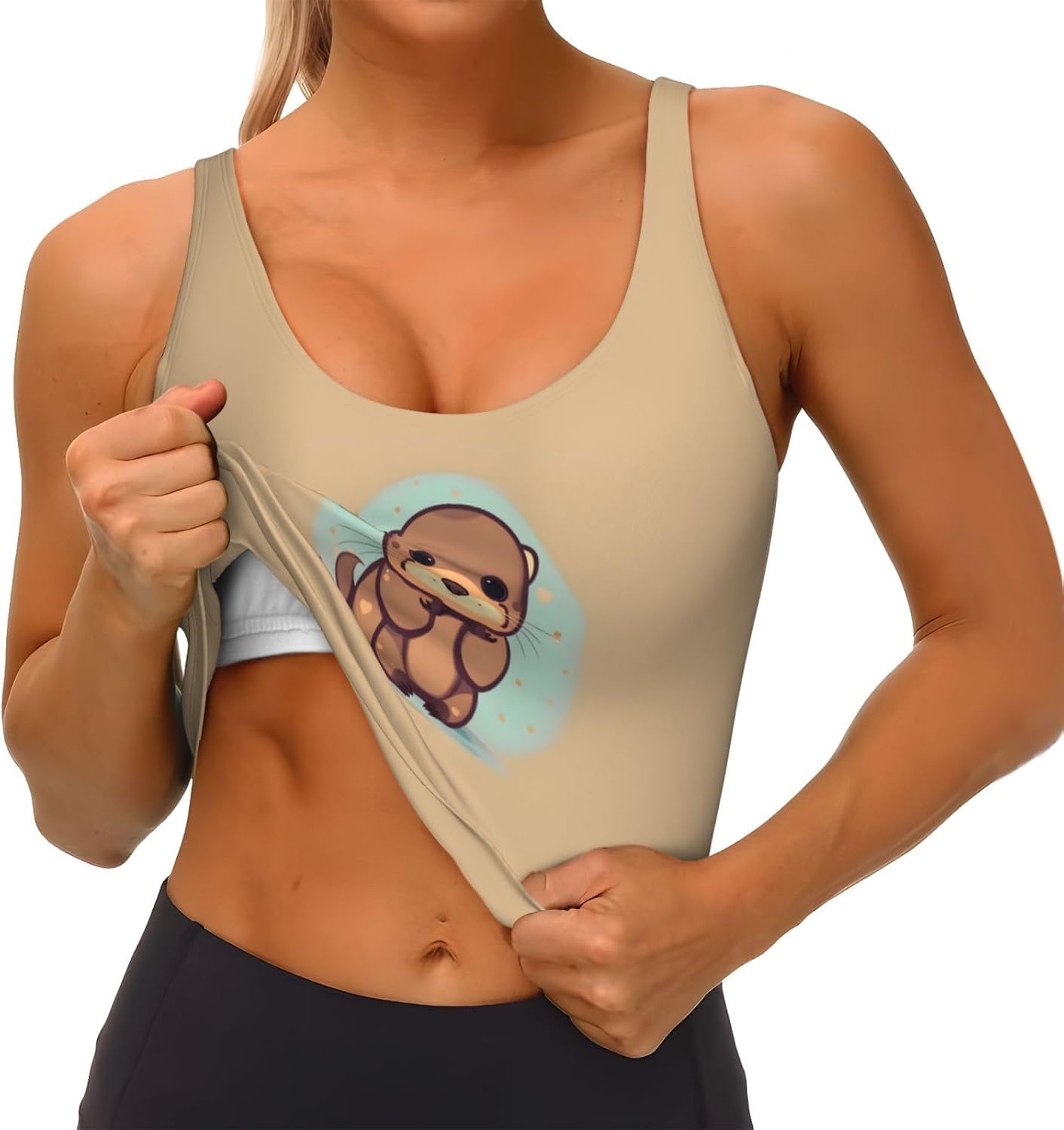 Cute Otter Print Women's Sports Vest Breathable for Yoga Running Gym Athletic Casual Sleeveless Top