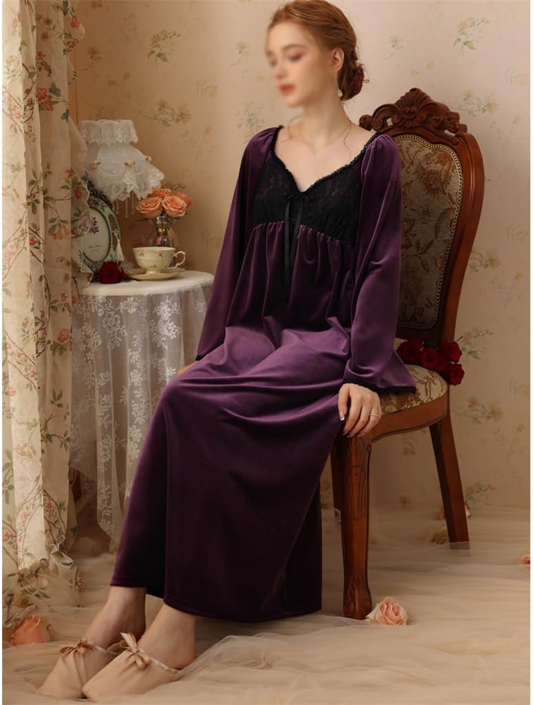 JSEIAJB Winter Golden Velvet Nightwear Long Sleeved Women's Long Skirt Home Clothes Nightwear(X-Large)