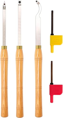 AT03 Herramientas de torneado de madera con punta de carburo, juego de torno más áspero detallador de cuello de cisne con mango de madera maciza e