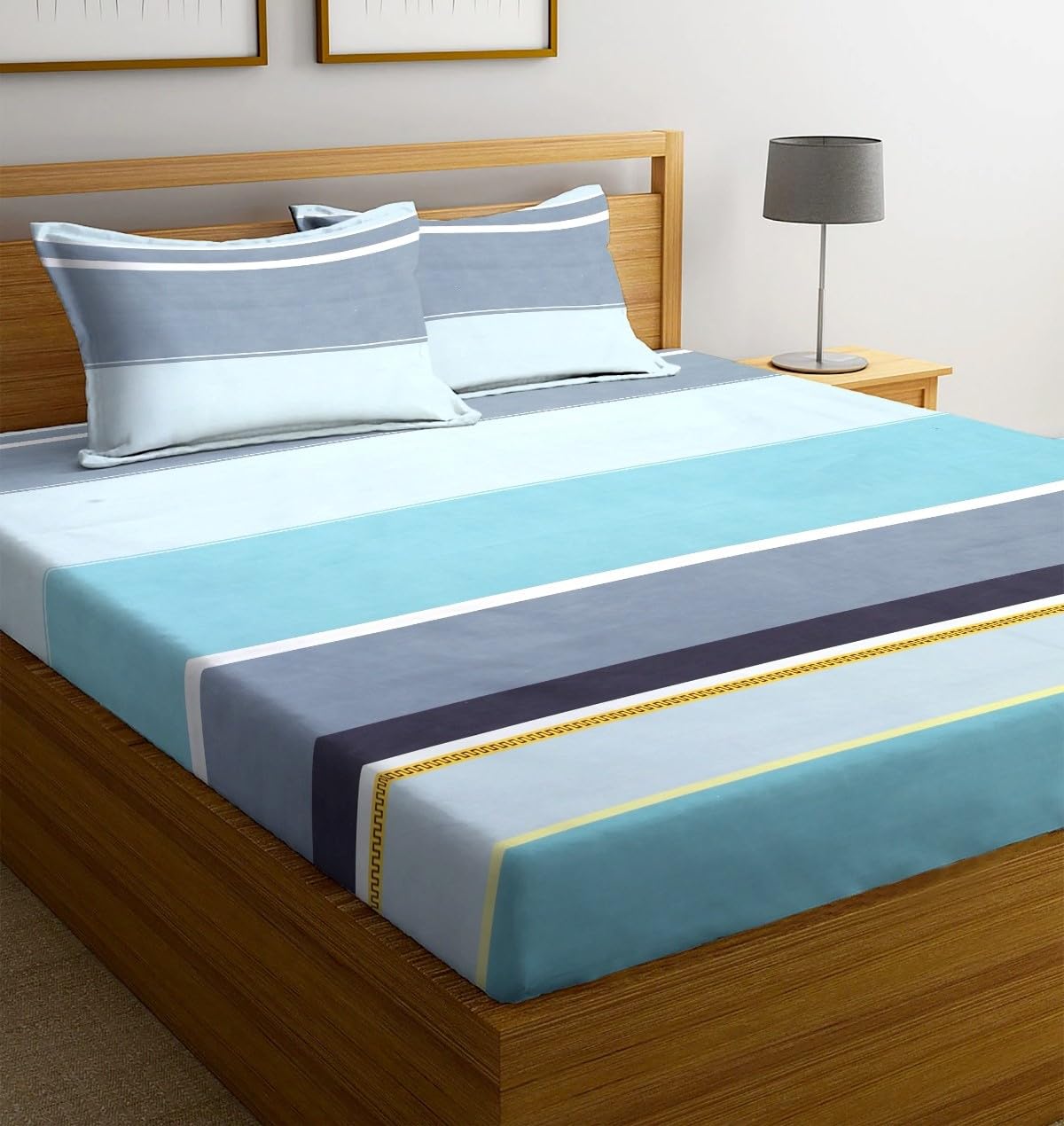 NEW LEAF Premium Cotton Flat Double Bedsheets with 2 King Size Pillow Covers | Double Bed Breathable | Wrinklefree | Ultrasoft 220 TC Supersoft | 90x90 Inches| Abstract, Light Blue & Grey (B0C98KTZL1) Amazon Price History, Amazon Price Tracker