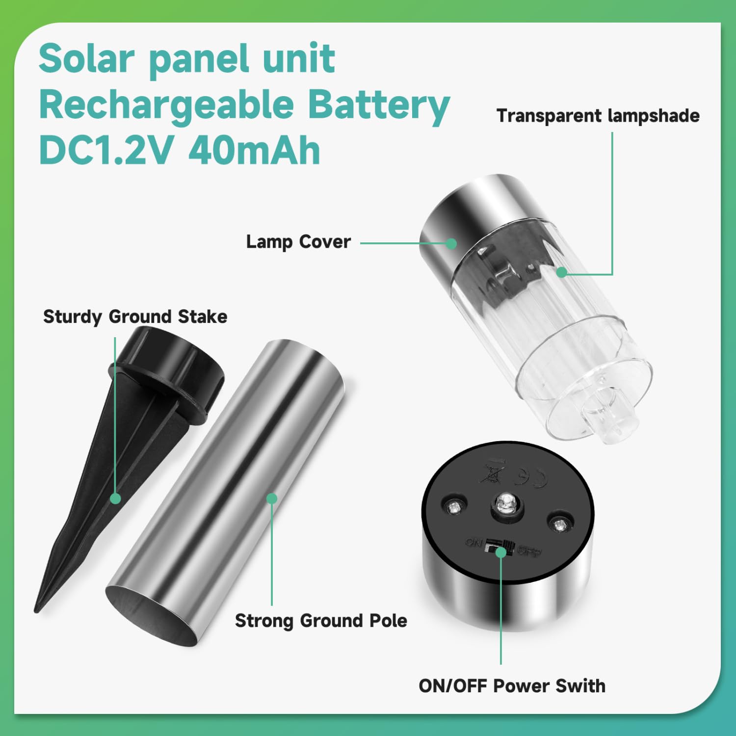 Aigostar Luces Solares Jardín 12 Pcs Lamparas Solares Jardín/Paisaje 6500K IP44 Impermeable Luces Exterior Jardín LED, Acero Inoxidable Luz Solar de Césped Para Pasillo, Césped, Patio
