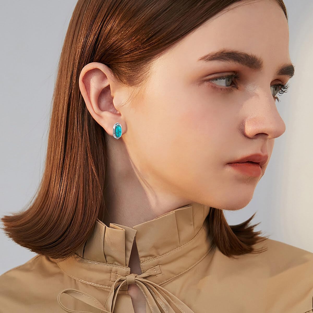Real Turquoise Stud Earrings for Women 925 Sterling Silver Oval Shape Turquoise Earrings Natural Gemstone Western Jewelry Gifts - Image 6