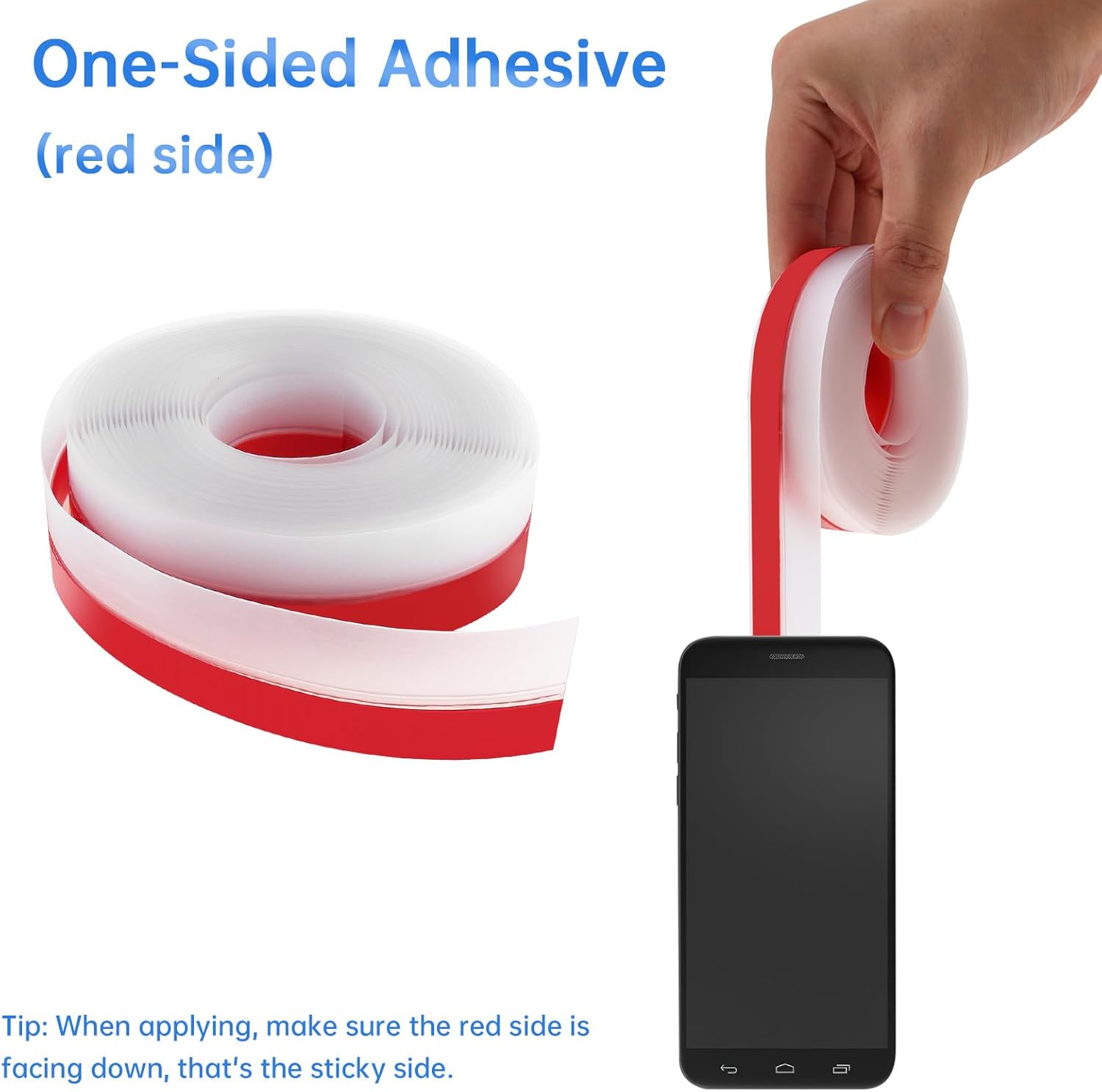 25mm Transparent Silicone Weather Stripping, 5M/16.4FT Upgraded Strong Adhesive Door Seal Strip for Doors, Windows & Shower Glass Gaps, Waterproof & Soundproof Red Backing Tape (Red, 25MM)