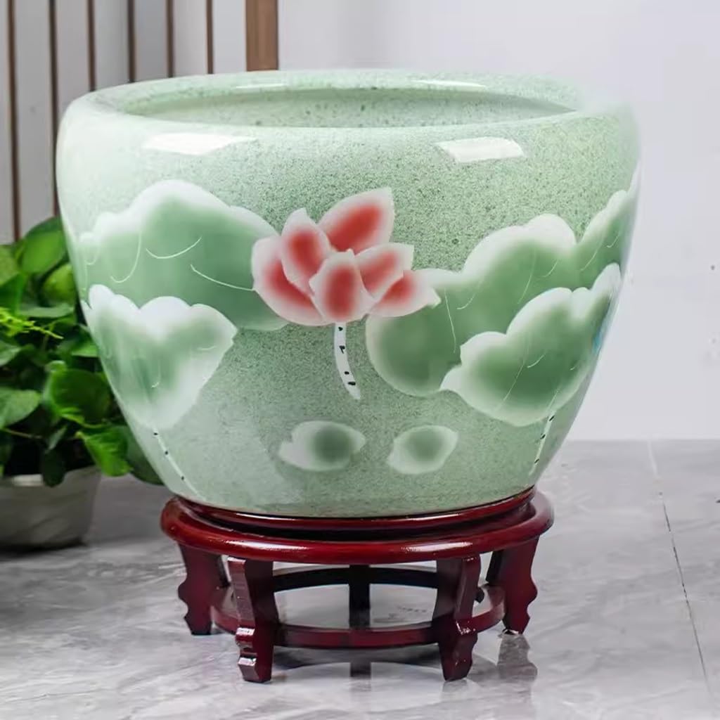 MACIUM Aquarium de Bols à Poisson Cour Jardin Grand Aquarium Lotus nénuphar Pot en céramique réservoir Bassin de Poisson Rouge intérieur Aquarium décoration Vase de Table (Size : 63cm)