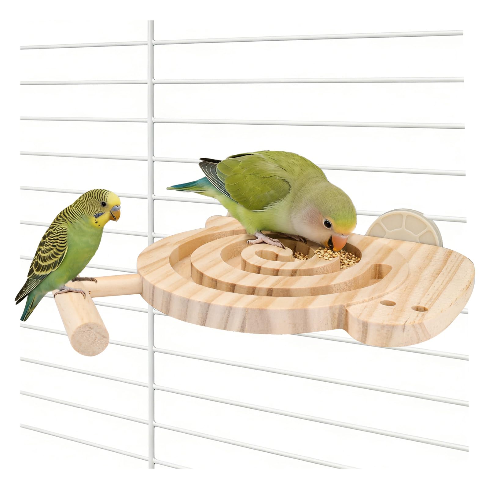 QZWEXAZ Solid Wood Foraging Toys for Birds, Bird Slow Feeder with Perch, Wooden Bird Enrichment Toys Increase Feeding Time, Interactive Parrot Toys for Budgie, Lovebirds,Macaws