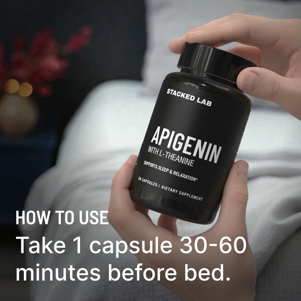 Apigenin with L-Theanine for Better Sleep | Premium Sleep Support, Relaxation, & Sleep Quality Aid | Non-Drowsy, Melatonin Free | 60 Capsules — Amazon image 3