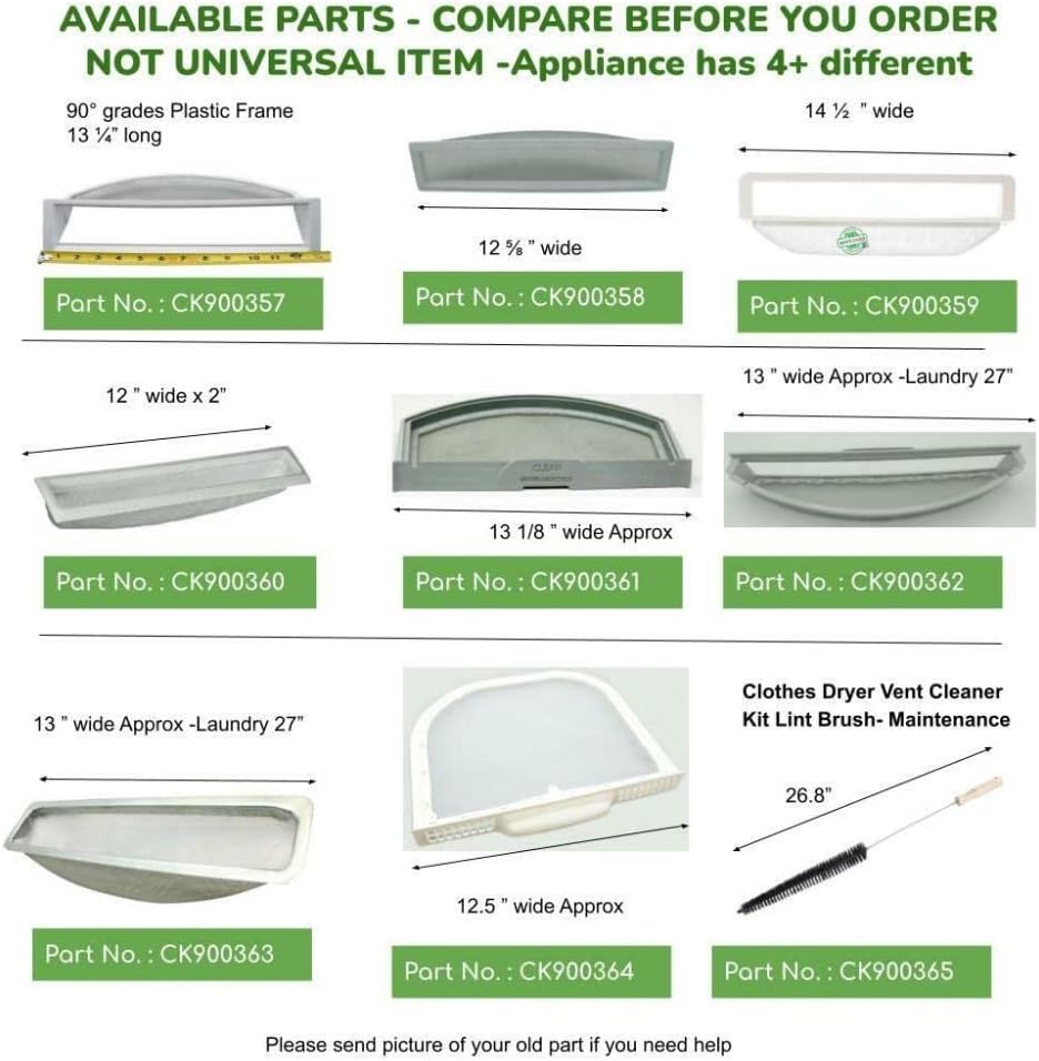 GLOB PRO SOLUTIONS WE18X26 CKD1396 Dryer Lint Screen Filter 12" ⅝ Length Approx. Replacement for and compatible with General Electric Kenmore Hotpoint Heavy DUTY