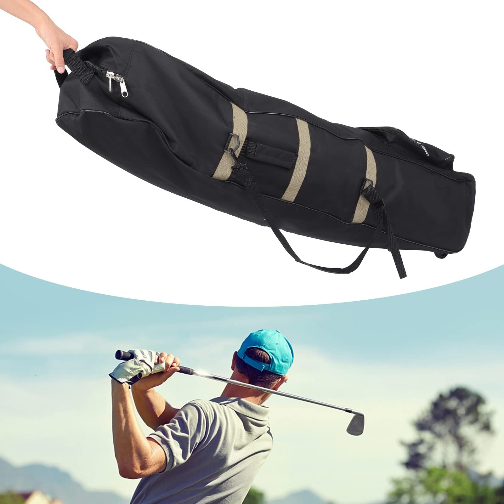Sac de Voyage de Golf Pliable 600D avec Roues Étui de Club Or