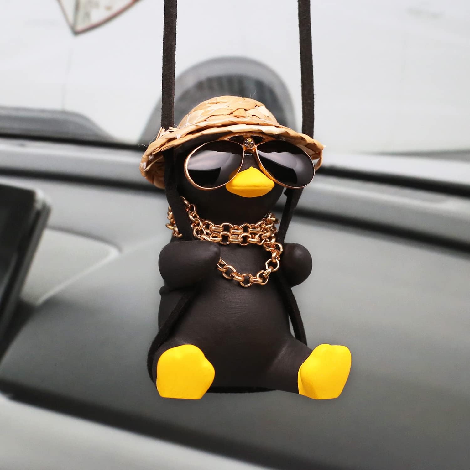 Duck Car Hanging Ornament - Cool Accessories for Rear View Mirror, Cute Swinging Sunglasses Duck Hanging Swing