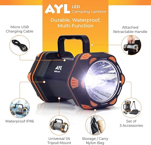 Miniatura 2 de AYL Linterna LED de camping recargable, linterna de campamento, 8 modos de luz, banco de energía de 4800 mAh, impermeable, linterna para emergencia,