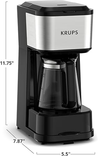 Miniatura 7 de KRUPS Cafetera de 2 tazas Simply Brew de acero inoxidable, cafetera de goteo de 14 onzas, vaso térmico de viaje, jarra de vidrio, goteo de 650