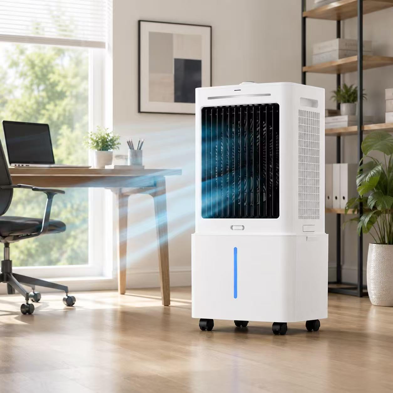 GYLRFA Portable 25L Evaporative Air Cooler, 6.8m/s Wind Remote Touch Control 90° Oscillating Quiet Swamp Cooler with Timer Wheels