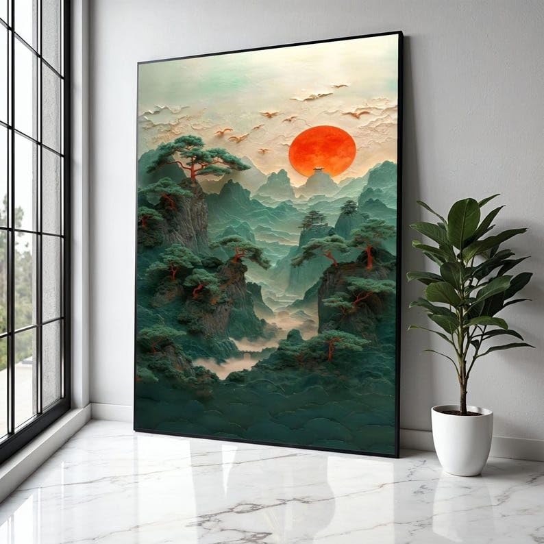 Tableau sur toile paysage de montagne coucher de soleil rouge 70x100cm CAOXTART