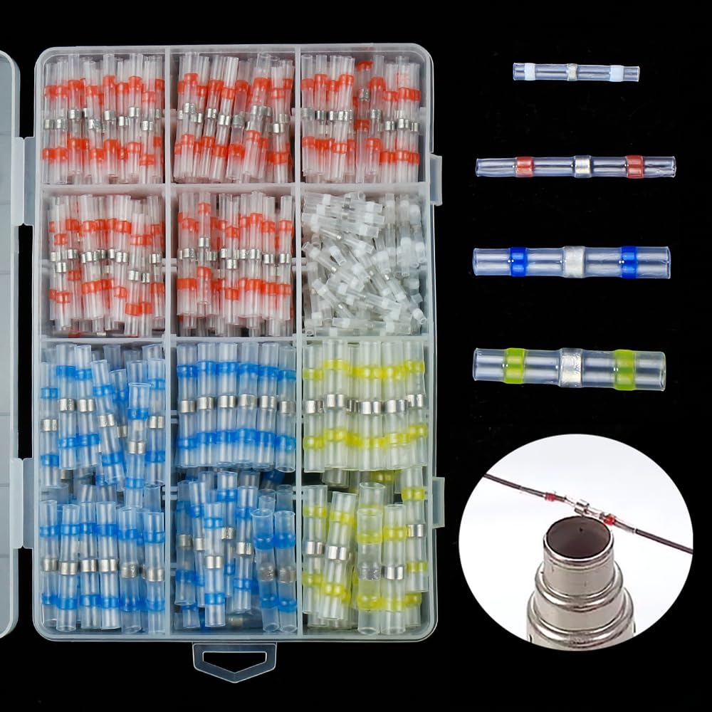 500 Uds. Manga de sellado de soldadura a prueba de agua AWG22-18 termorretráctil terminales a tope de coche conector de empalme de cable automotriz aislamiento marino (Color : SST 500pcs box)