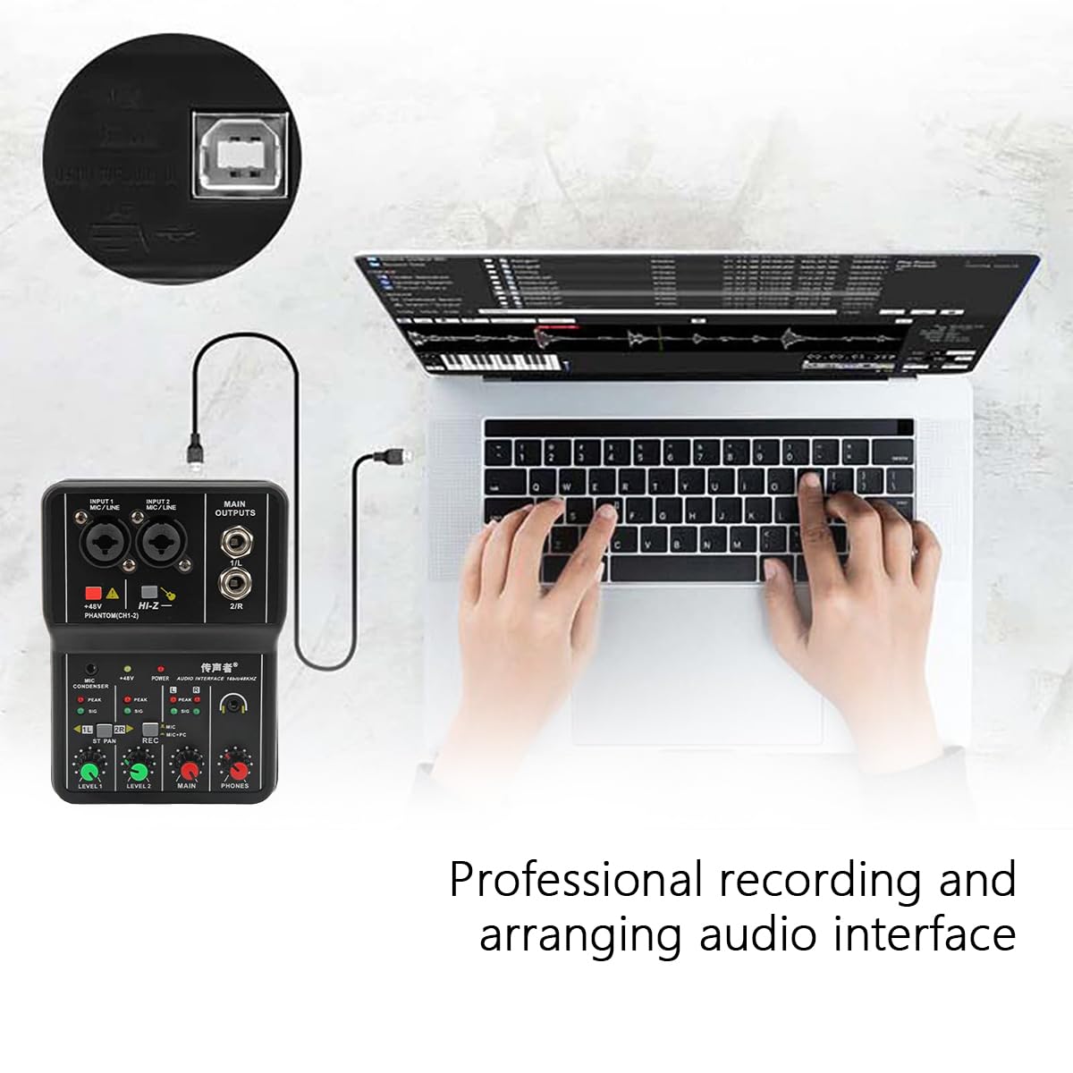 Sarini Mixer audio Mini USB a 2 canali, sistema console professionale per tavola armonica, alimentazione 48 V, mini mixer per streaming live, karaoke e registrazione