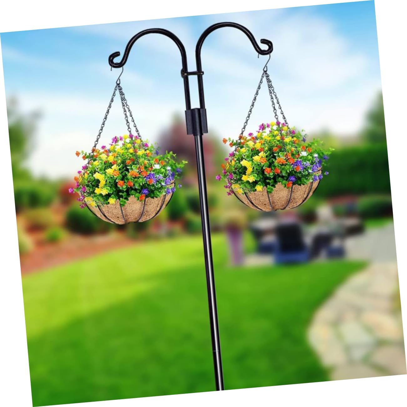 Ground Shepherd Hook for Outdoor Solar Lights and Hanging Plants Metal Garden Hanger Elegant Design for Weddings and Lawn Decor Height