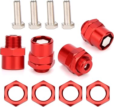 RC Car Wheel Hex Adapter Set, 4 Adapters with Hex Nuts and Pins, Metal Conversion Kit for D4 HSP 94123 1 10 Model Car (Red)