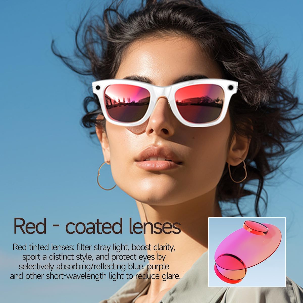 Harlafou AI Smart Glasses in use by a person, showcasing the red-coated lenses.