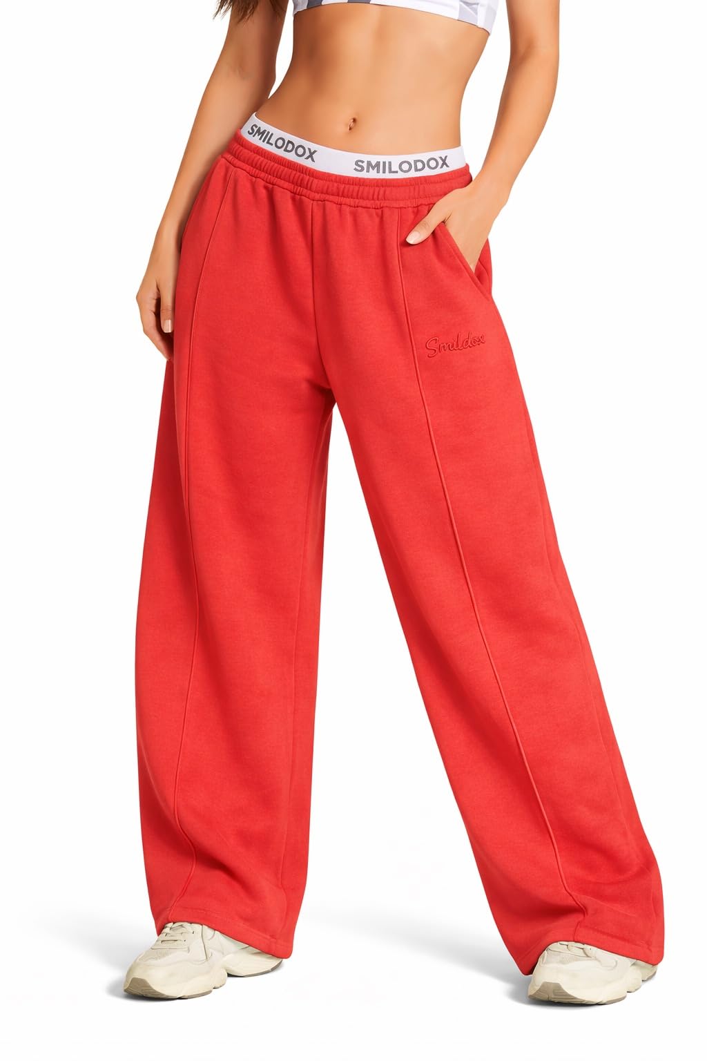SMILODOX Jogginghose Damen Siara, Bequeme & stylische Freizeithose mit elastischem Bund und Seitentaschen, Trainingshose mit verstellbarem Beinabschluss im Oversize Fit, Für Fitness, Yoga & Freizeit