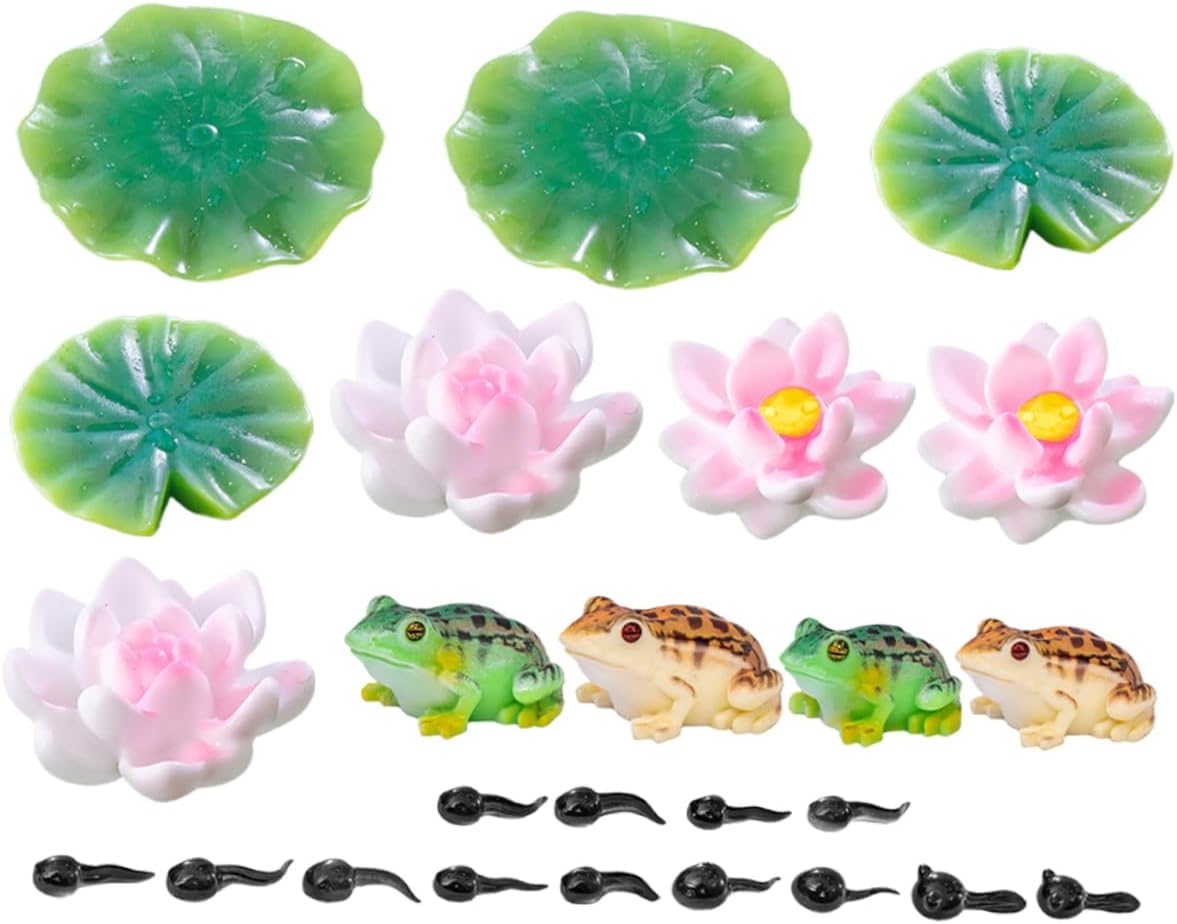 BESPORTBLE 1Set Mini Resin Frog Figurines Accessories with Tiny Tadpoles and Realistic Lily Pads for DIY Crafts Moss Garden Decor and Miniature Landscape
