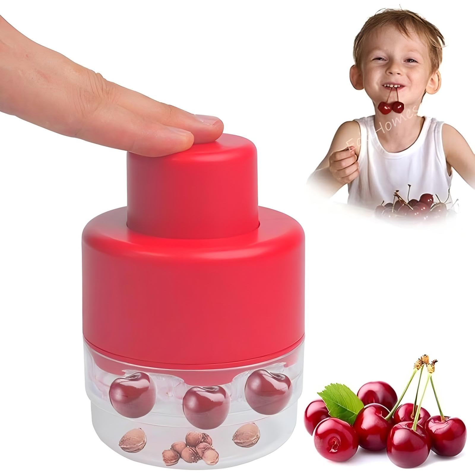 7-in-1 Large Cherry Pitter Tool - Portable Cherry Corer Pitter with Ergonomic Push Design - Easy to Use for Making Cherry Jam - Pit 7 Cherries at Once, Saving Time & Effort (Red)